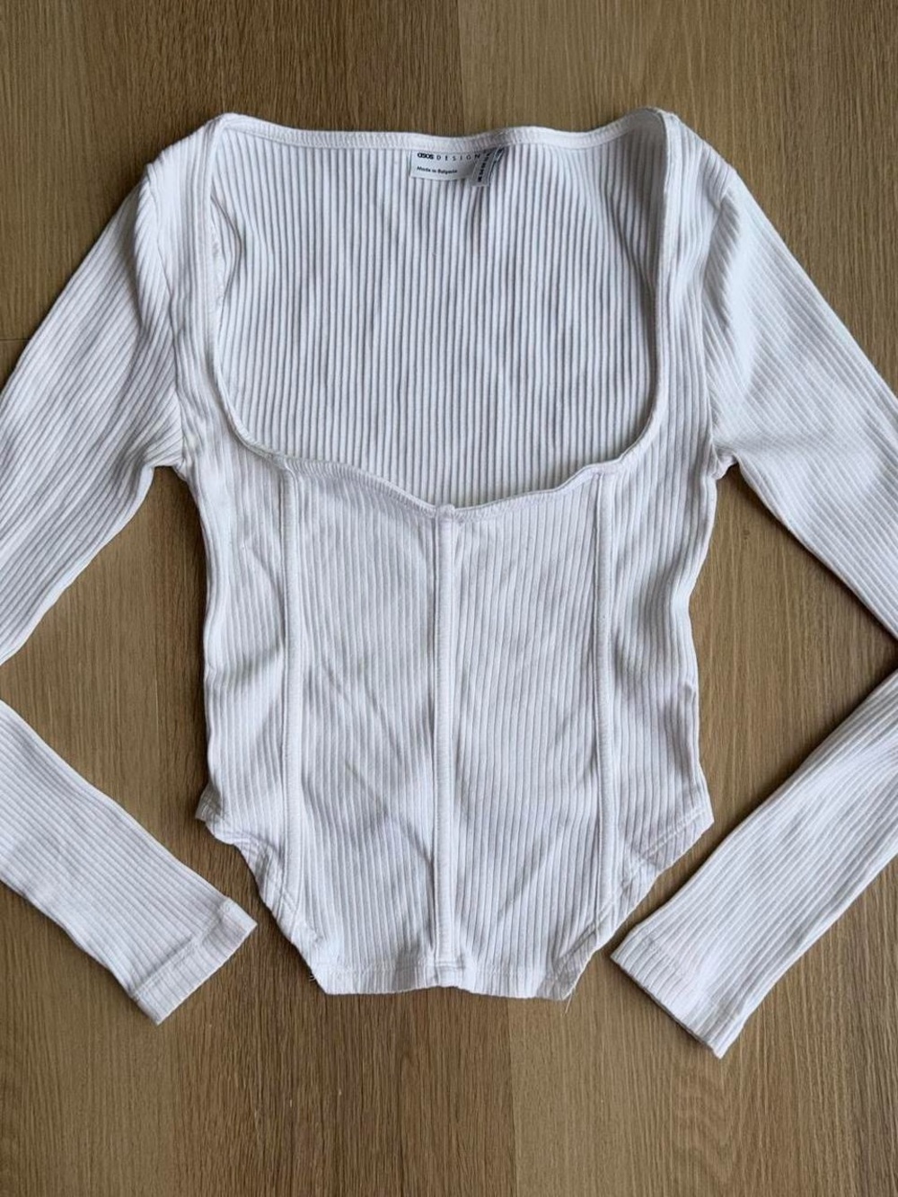 ASOS white ribbed with square neckline and long sleeves 0